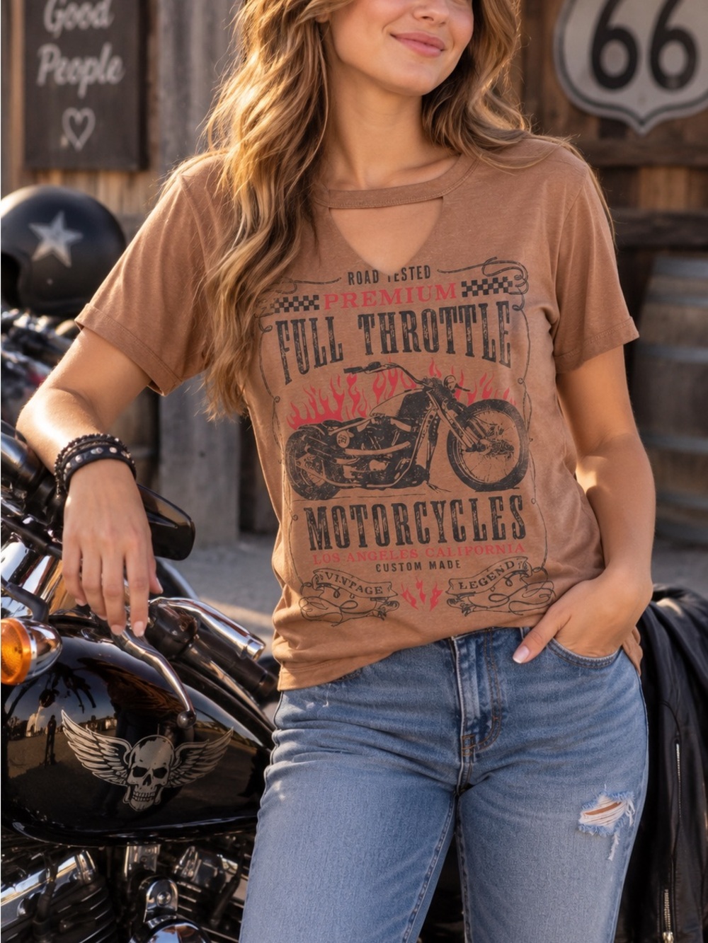 Maurices Brown 'Full Throttle Motorcycles' Graphic Tee
